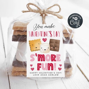 You Make Valentine&#39;s Day S&#39;more Fun Gift Tag Template, Printable Valentine S&#39;mores Favor Tag, Editable School Valentine, Instant Download