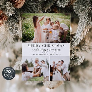 Modèle de carte de vœux photo moderne et élégant, carte de Noël simple imprimable, carte de voeux de Noël familiale minimale modifiable, téléchargement immédiat