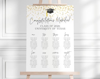 Modello di disposizione dei posti a sedere per la festa di laurea, poster stampabile per congratulazioni al laureato, disposizione dei posti a sedere per la cena di laurea modificabile, download digitale #GC
