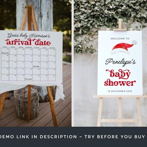 Santa Baby Shower Template Bundle, druckbares Weihnachtsduschpaket, bearbeitbares Weihnachtsmann Hut Duschset, digitaler Download, #CS Bild 4