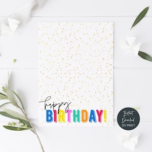 Gelukkige verjaardag confetti minikoekjeskaart, afdrukbare regenboog- en goudkoekjeskaart, verjaardagstaart cookie-backertag, instant download