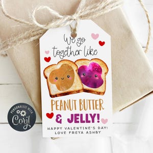 Erdnussbutter & Jelly Valentinstag Geschenkanhänger Vorlage, druckbare We Go Together Favor Tags, bearbeitbare Marmelade Schul Tags, sofortiger Download