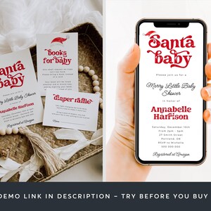 Santa Baby Shower Template Bundle, druckbares Weihnachtsduschpaket, bearbeitbares Weihnachtsmann Hut Duschset, digitaler Download, #CS Bild 3