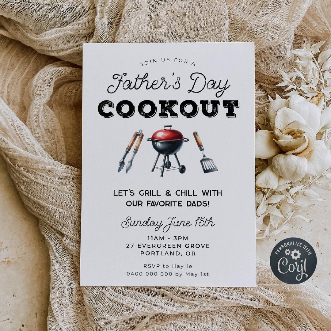 Spring Cookout Invite Father's Day Cookout Invitation Template, Printable Minimalist BBQ ...