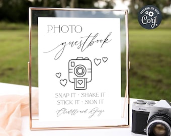 Photo Guestbook Sign Template, Printable Minimalist Wedding Polaroid Guest Book Sign, Editable Modern Photobooth Sign, Digital Download #MW1