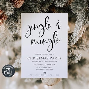 Minimalistische jingle & mingle kerstuitnodiging sjabloon, afdrukbare moderne vakantie feestuitnodiging, bewerkbare Simple Xmas, Instant Download
