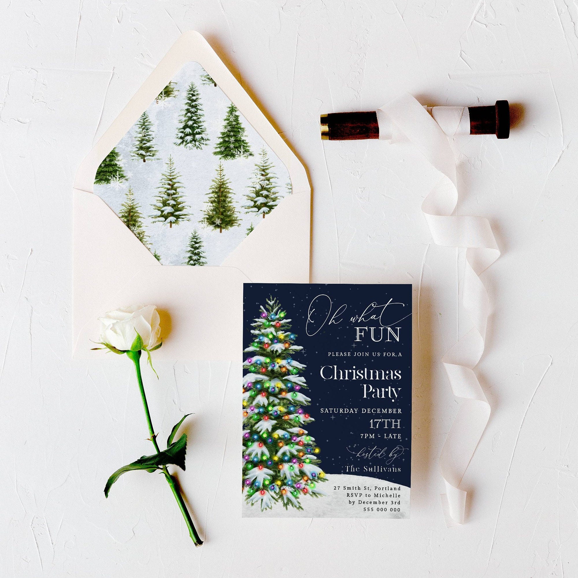 Tree Liners Printable Watercolor Pine Trees Envelope Liner, Rustic Snowflake ...