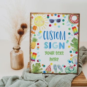 Editable Pool Party Birthday Custom Sign Template, Printable Summer Swimming Party Signs, Print Unlimited Signs, Instant Download, #PP