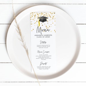 Graduation Dinner Menu Template, Printable Modern Graduate Table Decor, Editable Minimalist Grad Party Menu Cards, Instant Download, GC image 6