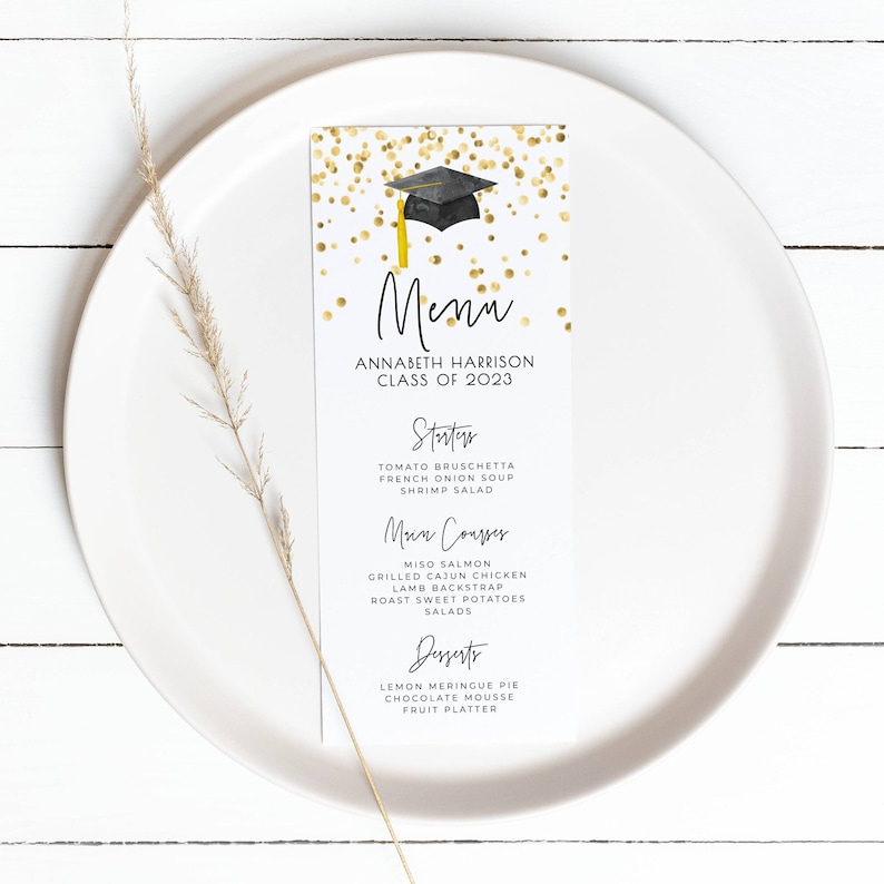 Graduation Dinner Menu Template, Printable Modern Graduate Table Decor, Editable Minimalist Grad Party Menu Cards, Instant Download, GC image 6