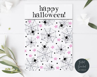 Printable Halloween Mini Cookie Card, Spiderweb Spiders Cookie Card, Minimalist Spooky Happy Halloween Cookie Backer Tag, Digital Download
