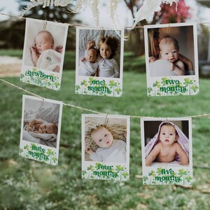 Lucky One erster Geburtstag Foto Banner Vorlage, bearbeitbare monatliche St. Patrick's Day Meilensteinkarten, druckbare Girlande, Sofort Download, #SP