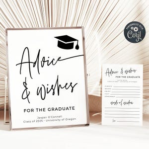 Graduierung Ratschläge und Wünsche Karten- und Zeichenvorlage, druckbare moderne Ratschläge für den bestandenen, bearbeitbare graduierte Abschluss-Partyspiel, sofortiger Download, #SG