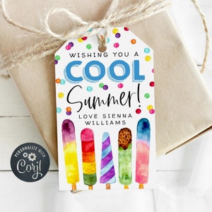 Ice Pops-cadeaulabelsjabloon, afdrukbare einde van school-gunsttag, bewerkbare klaslokaal ijslolly traktatie-tag, een koele zomer, Instant Download