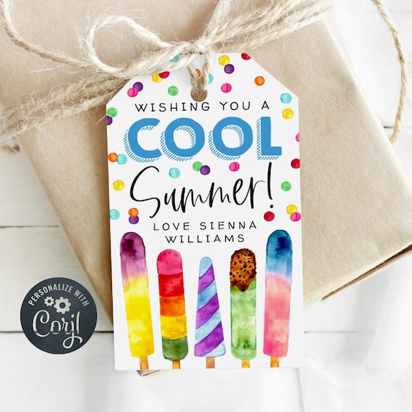 Ice Pops Gift Tag Template, Printable End of School Favor Tag, Editable Classroom Popsicle Treat Tag, Have A Cool Summer, Instant Download