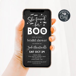 Electronic Halloween Bridal Shower Invitation Template, Editable She Found Her Boo Bachelorette Digital Text Evite, Digital Download, #FHB
