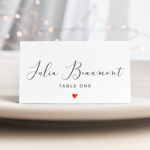 Plantilla minimalista para tarjeta de lugar de San Valentín, tarjetas de nombre románticas modernas para imprimir, tarjeta editable para asientos de cena, descarga instantánea, #VD