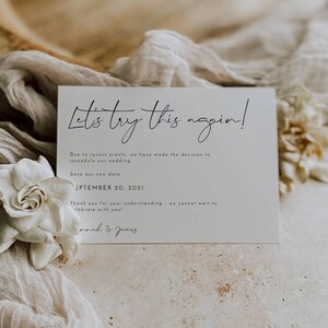 Minimalist Wedding Postponed Announcement Template, Printable Let's Try ...