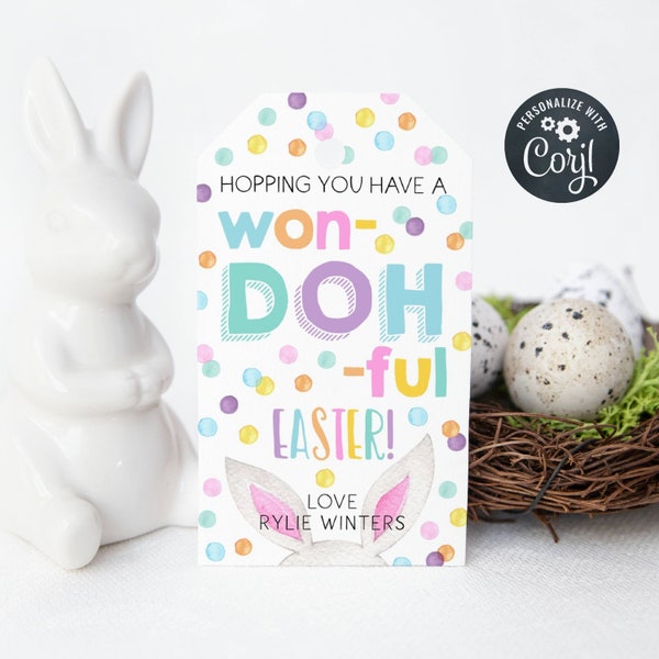 Easter Play Dough Gift Tag Template, Printable Woh-doh-ful Favor Tag, Editable Classroom School Kids Easter Basket Tag, Instant Download