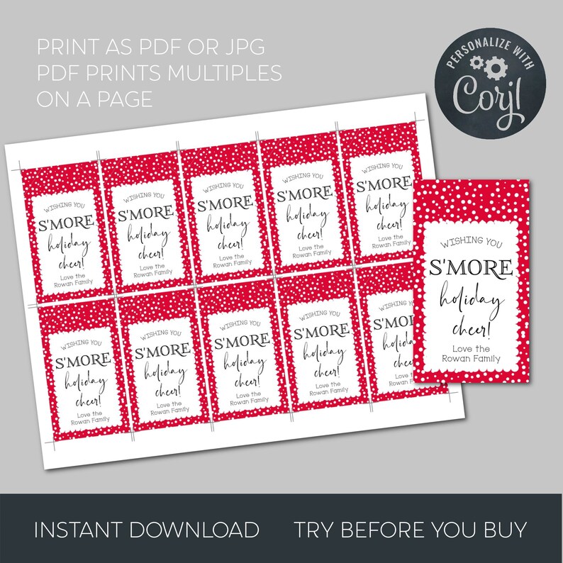 S'mores Christmas Gift Tag Template Printable Holiday - Etsy