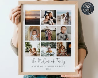 Photo Gift Collage Template, Printable Family Wall Art, Editable Photo Grid Picture Keepsake, Year In Photos, Digital Download