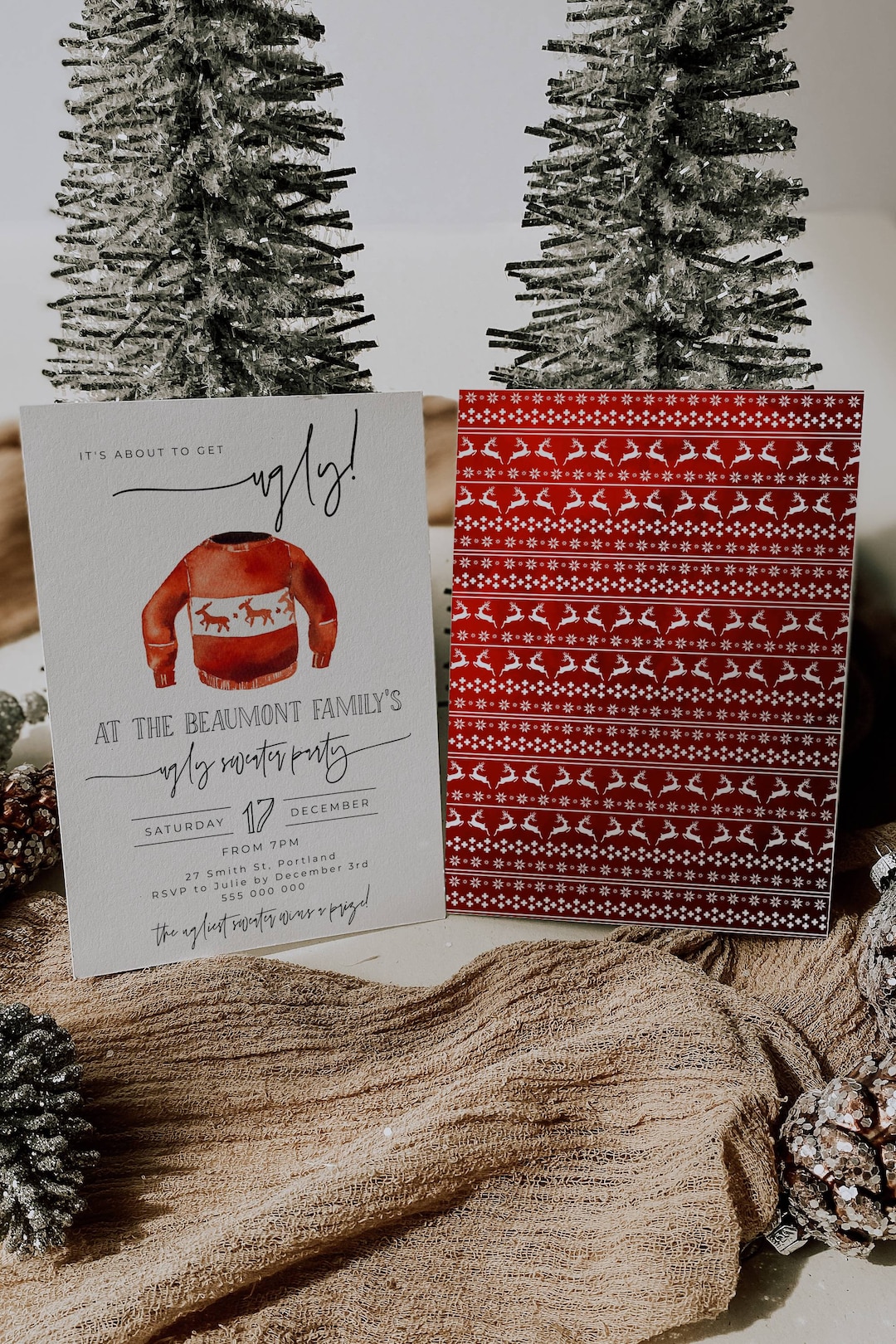 Minimalist Ugly Sweater Invitation Template, Printable Holiday Sweater ...