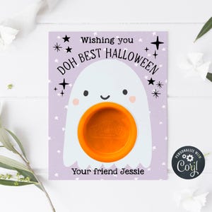 Halloween Ghost Play Doh-kaartsjabloon, afdrukbare Wishing You Doh Best Halloween-deeghouder, bewerkbare spookachtige tags, direct downloaden