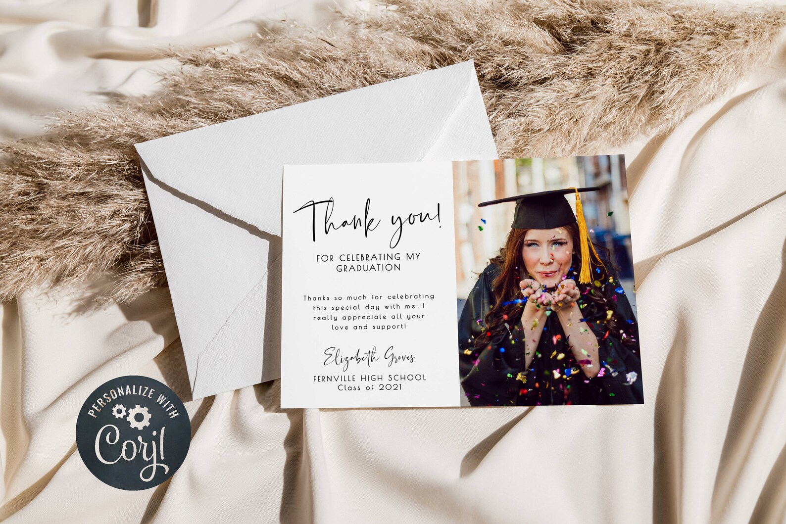 graduation thank you card template printable editable etsy