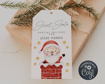 Secret Santa Gift Tag Template, Printable Kris Kringle Gift Tags, Editable Santa Tag, Cute Christmas Holiday Favor Tags, Instant Download