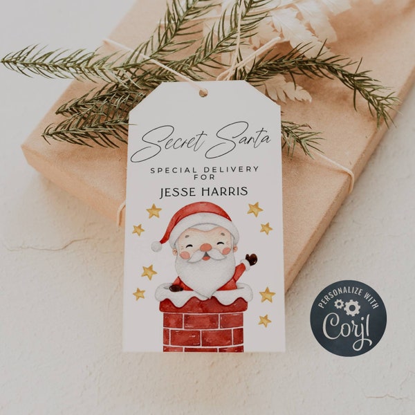 Secret Santa Gift Tag Template, Printable Kris Kringle Gift Tags, Editable Santa Tag, Cute Christmas Holiday Favor Tags, Instant Download