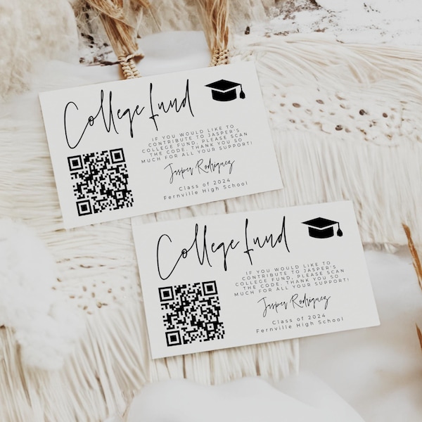 QR Code College Fund Insert Card Template, Printable Modern Grad Invite Enclosure, Editable Venmo Future Donation Card, Instant Download #SG