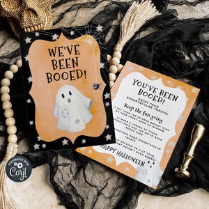 Bewerkbare sjabloon Halloween-je bent uitgejouwd, afdrukbare we hebben uitgejouwd, schattige buurman Halloween-spel traktatiebord, direct downloaden