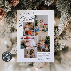 Modèle de carte de vacances moderne collage photo, carte de Noël minimale imprimable, carte de voeux de Noël avec photos de famille modifiables, téléchargement immédiat