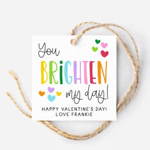 Sie erhellen meinen Tag Valentinstag Geschenkanhänger Vorlage, druckbare Sonnenbrillen Gunst Tag, bearbeitbare quadratische Buntstifte Klasse Tag, sofortiger Download