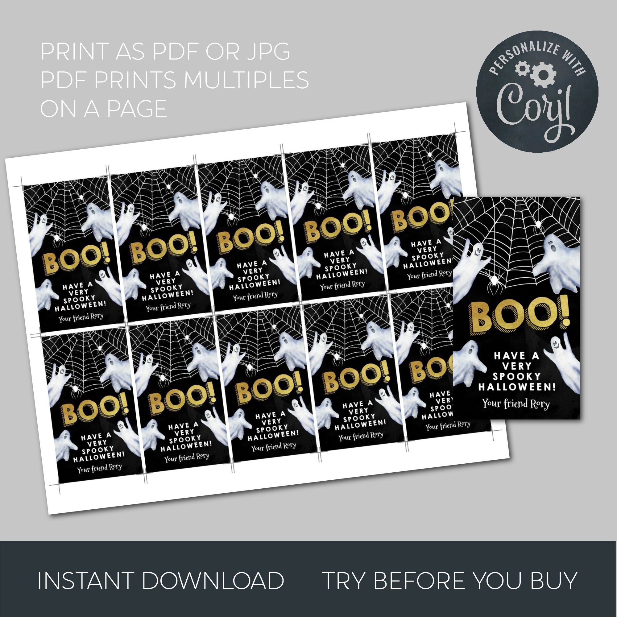 Halloween Boo Gift Tag Template, Printable Spooky Trick or Treat Favor ...