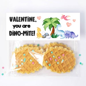 Décoration de sac de cadeaux dinosaure Saint-Valentin, décoration de sac imprimable You Are Dino-Acariens, Dino-acarien ami école Saint-Valentin, téléchargement immédiat PDF