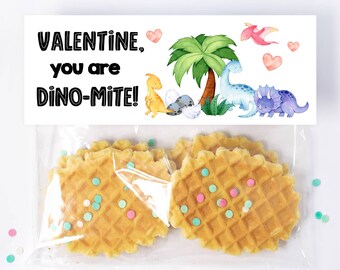 Adornos para bolsas de dulces de San Valentín con temática de dinosaurios, adorno imprimible "Eres un dinosaurio genial", tarjetas de San Valentín para la escuela con temática de dinosaurios, descarga digital en PDF.