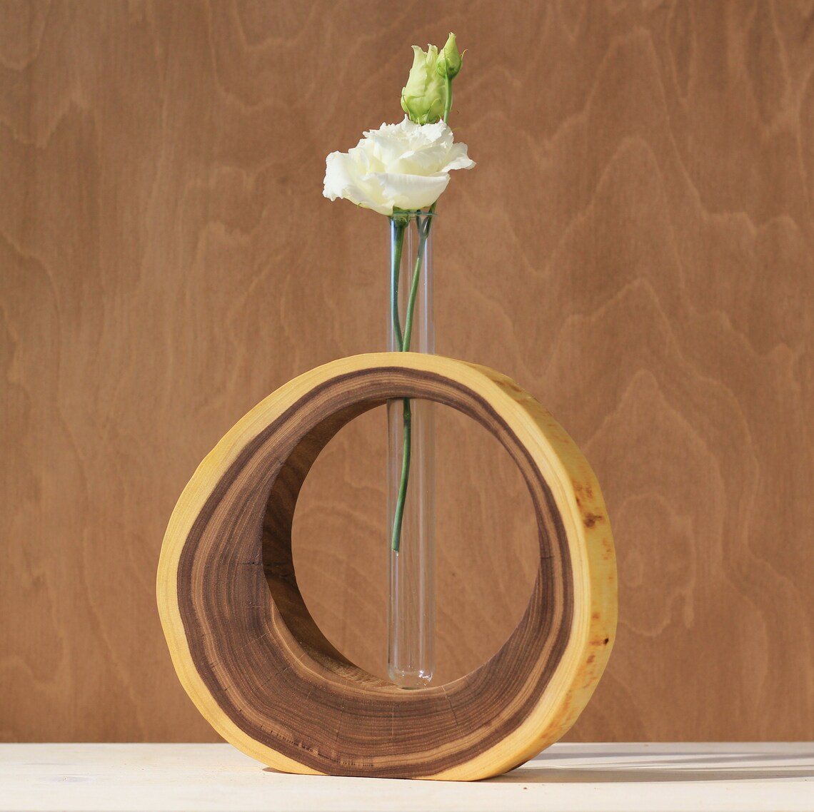 Modern Wooden Vase Minimalist Decor Slab Vase Glass Plant Etsy