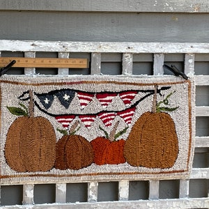 Wool Hooked Rug, Handmade Primitive Folk Art/Pumpkins