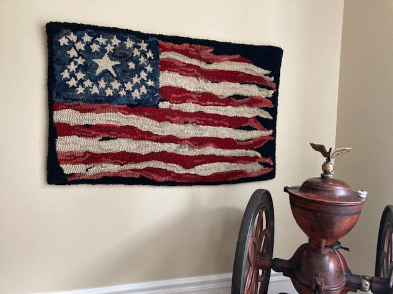 Primitive Art, Hand-hooked Rug--34 Star American Civil War Flag - Etsy