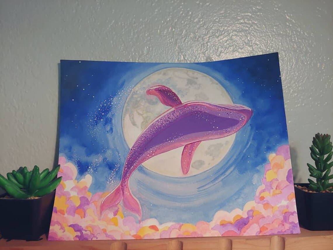 BTS Purple Night Whale Tiny Tan Art Print | Etsy