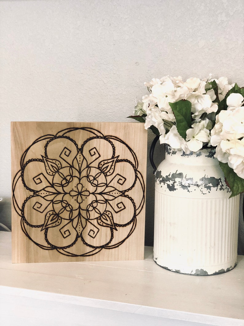 Wooden Signs | Burned Wood Design Wood Burned Mandala Wood Burning Art Mandala Wall Art Floral Wall Hanging Wood Burned Sign