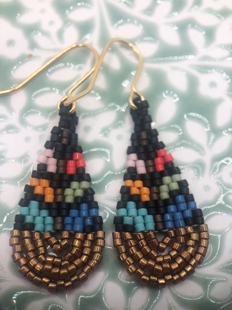 Handmade statement earrings Orla Kiely leaf pattern Etsy