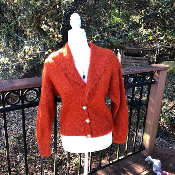 Vintage Hand Knitted Burnt Orange Mohair Sweater S