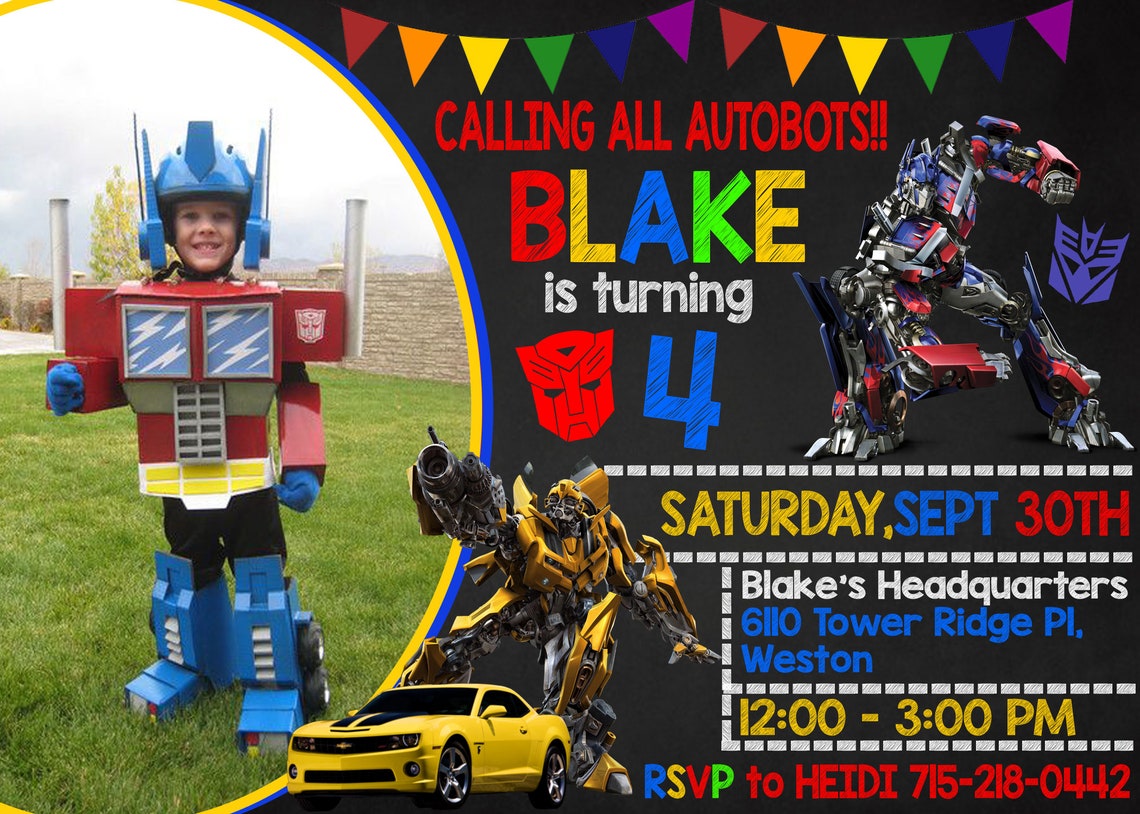 Transformers Birthday Invitation For Kids Transformers Etsy