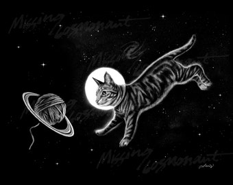 Space is a Ball of Fun, Cat, Kitty, Kitten, Cosmic Cat, Space Art