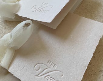 Letterpress Wedding Vow Books: Handmade Paper with Chiffon Ribbon