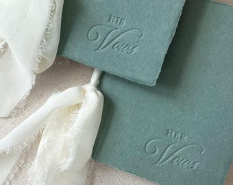 Letterpress Wedding Vow Book: Sage Green Handmade Paper, Ivory Ribbon