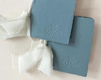 Letterpress Wedding Vow Book: Navy Handmade Paper with Ivory Ribbon