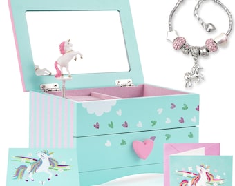 Unicorn Jewelry Box for Girls & Charm Bracelet - PLUS Augmented Reality Experience Featuring Itsy Unicorn © (Mint) - STEM Toys For Girls